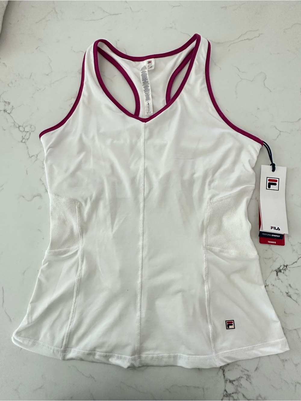 FILA White Racerback Tank with Magenta Trim